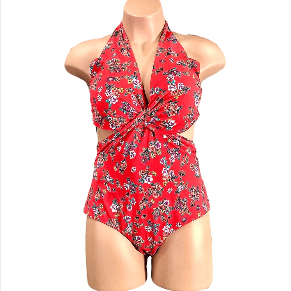 Swimsuits For All Red Floral Twist One-Piece Swimsuit